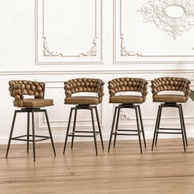 Technical Leather Woven Bar Stool Set of 4, Black legs