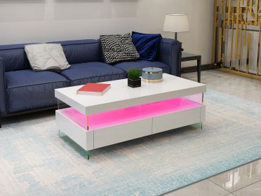 Ria LED Coffee Table Glossy Finish in White Color