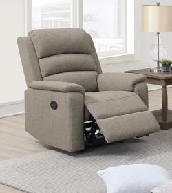 Modern Light Brown Burlap Fabric Recliner Motion Couch