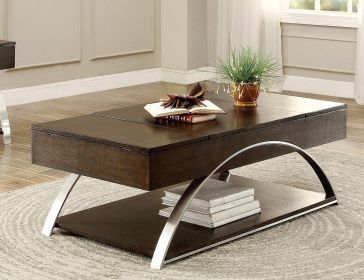 1pc Lift Top Coffee Table, Espresso Finish Wood Chrome Metal