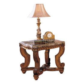 Rich Burnished Cherry Finish 1pc End Table Beveled Marble Top