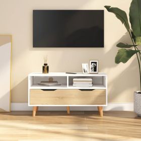 TV Stand White and Sonoma Oak 35.4"x15.7"x19.1" Wood