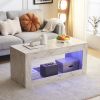 Modern Coffee Table w/ LED Light, Marble Glossy End Stand