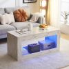 Modern Coffee Table w/ LED Light, Marble Glossy End Stand