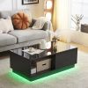 Modern LED Coffee Table, 16 Colors LED, End Stand, Black
