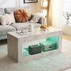 Modern Coffee Table w/ LED Light, Marble Glossy End Stand