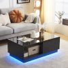 Modern LED Coffee Table, 16 Colors LED, End Stand, Black