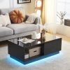 Modern LED Coffee Table, 16 Colors LED, End Stand, Black