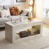 Modern Coffee Table w/ LED Light, Marble Glossy End Stand