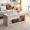 Modern Coffee Table w/ LED Light, Marble Glossy End Stand