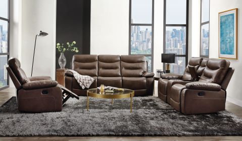 Aashi Brown Leather-GEL Match 3PCS Recliner Set