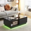 Modern LED Coffee Table, 16 Colors LED, End Stand, Black