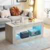 Modern Coffee Table w/ LED Light, Marble Glossy End Stand