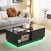 Modern LED Coffee Table, 16 Colors LED, End Stand, Black