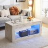 Modern Coffee Table w/ LED Light, Marble Glossy End Stand