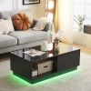 Modern LED Coffee Table, 16 Colors LED, End Stand, Black