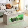 Modern Coffee Table w/ LED Light, Marble Glossy End Stand