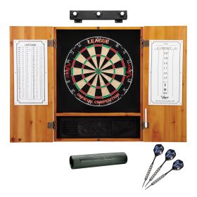 Viper League Sisal Board, Oak Cabinet, Lights & Dart Mat