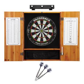 Viper Razorback Dartboard, Oak Cabinet, Raven Steel & Lights