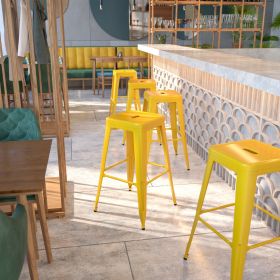 Commercial Grade 30 Inch Backless Metal Bar Stool (Color: Yellow)
