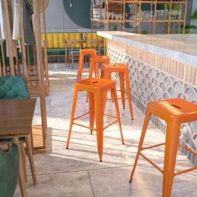 Commercial Grade 30 Inch Backless Metal Bar Stool (Color: Orange)