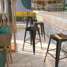Commercial Grade 30 Inch Backless Metal Bar Stool (Color: Black)