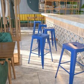 Commercial Grade 30 Inch Backless Metal Bar Stool (Color: Blue)
