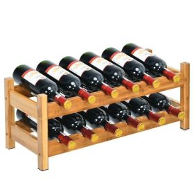 Kitchen Natural Bamboo Wine Rack Display Storage Shelf (Color: Natural B)
