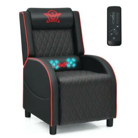 Massage Gaming Recliner Chair w/ Headrest for Home Theater (Color: Red)