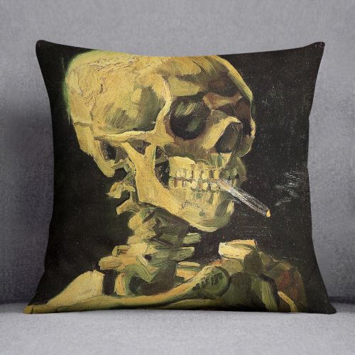 Skull With Burning Cigarette By Van Gogh Cushion