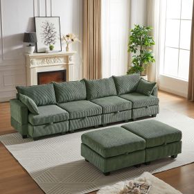 113.5'' Modular Sectional Corduroy Sofa,  U Shaped Couch (Color: as Pic)