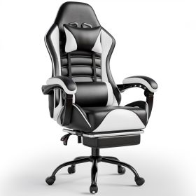 Ergonomic Gaming Chair for Adults, Office Desk Seat w/ Wheels (Color: White)