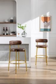 COOLMORE Stools Industrial Pub Seats w/ Back and Footrest (Color: Brown + PU)