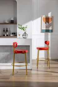 COOLMORE Stools Industrial Pub Seats w/ Back and Footrest (Color: Red + PU)