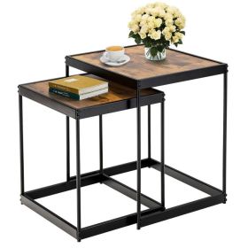 Living Room Set of 2PC Simper Nesting End Coffee Tables (Color: Brown, Type: Coffee Tables)