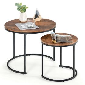 Living Room Set of 2PC Simper Nesting End Coffee Tables (Color: Brown A, Type: Coffee Tables)
