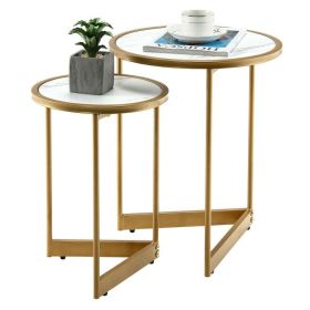 Living Room Set of 2PC Simper Nesting End Coffee Tables (Color: White, Type: Coffee Tables)