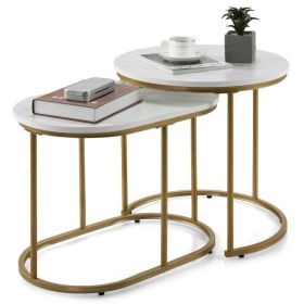 Living Room Set of 2PC Simper Nesting End Coffee Tables (Color: White A, Type: Coffee Tables)