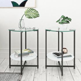 2-piece set  Tempered Glass End Stand;  Round Coffee Table (Color: Transparent)