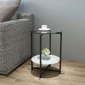 2-layer Tempered Glass End Stand;  Round Coffee Table (Color: Transparent)