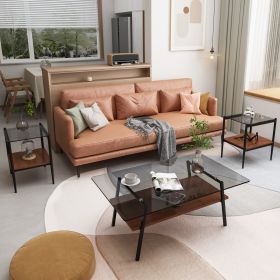 Coffee Table & End Stands, Set of 3, Tempered Top, Gray Glass (Color: as Pic)