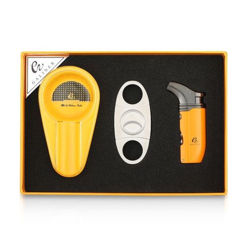 GALINER Ceramic Cigar Ashtray Portable Guillotine Sharp Cigar Cutter Butane Torch Lighters With Cigar Drill Needle