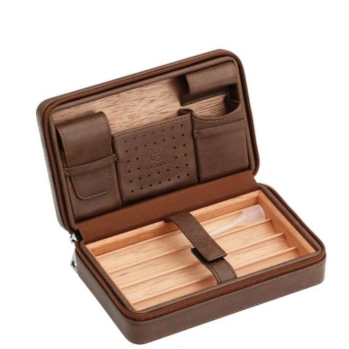 GALINER Leather Cigar Case Travel Humidor Cedar Wood 4 Tube Holder Cigar Box Portable Accessories Cigar Humidor Box