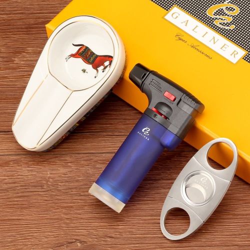 GALINER Puro Travel Ashtray Home Torch Jet Flame Cigar Lighter Smoking Accessories Tobacco Cigar Cutter Charuto Gadgets