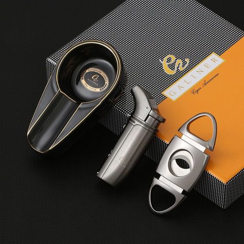 GALINER Puro Travel Ashtray Home Torch Jet Flame Cigar Lighter Smoking Accessories Tobacco Cigar Cutter Charuto Gadgets
