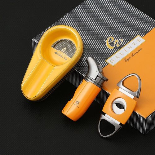 GALINER Puro Travel Ashtray Home Torch Jet Flame Cigar Lighter Smoking Accessories Tobacco Cigar Cutter Charuto Gadgets