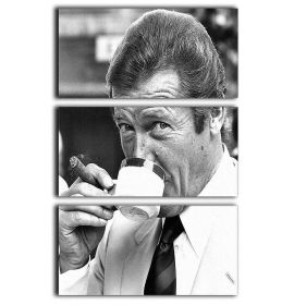 Roger Moore with coffee and a cigar 3 Split Panel Canvas Print (Type: Standard Framed Canvas Print (Split-Panel), size: Small (36" x 24" Total))