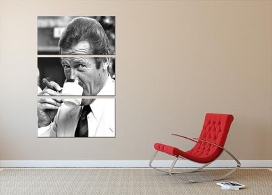 Roger Moore with coffee and a cigar 3 Split Panel Canvas Print (Type: Standard Framed Canvas Print (Split-Panel), size: Medium (48" x 32" Total))