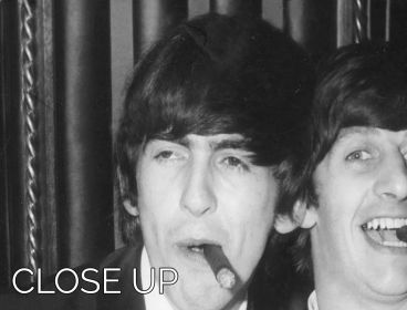 Ringo Starr and George Harrison smoking cigars 3 Split Panel Canvas Print (Type: Premium Framed Canvas Print (Split-Panel), size: Large (60" x 40" Total))
