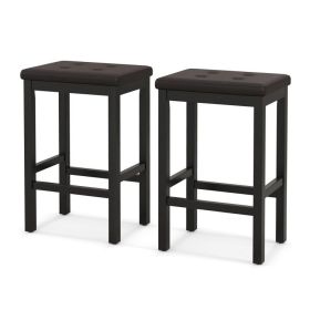 24" Bar Stools with Padded Seat Footrest (Color: Brown)